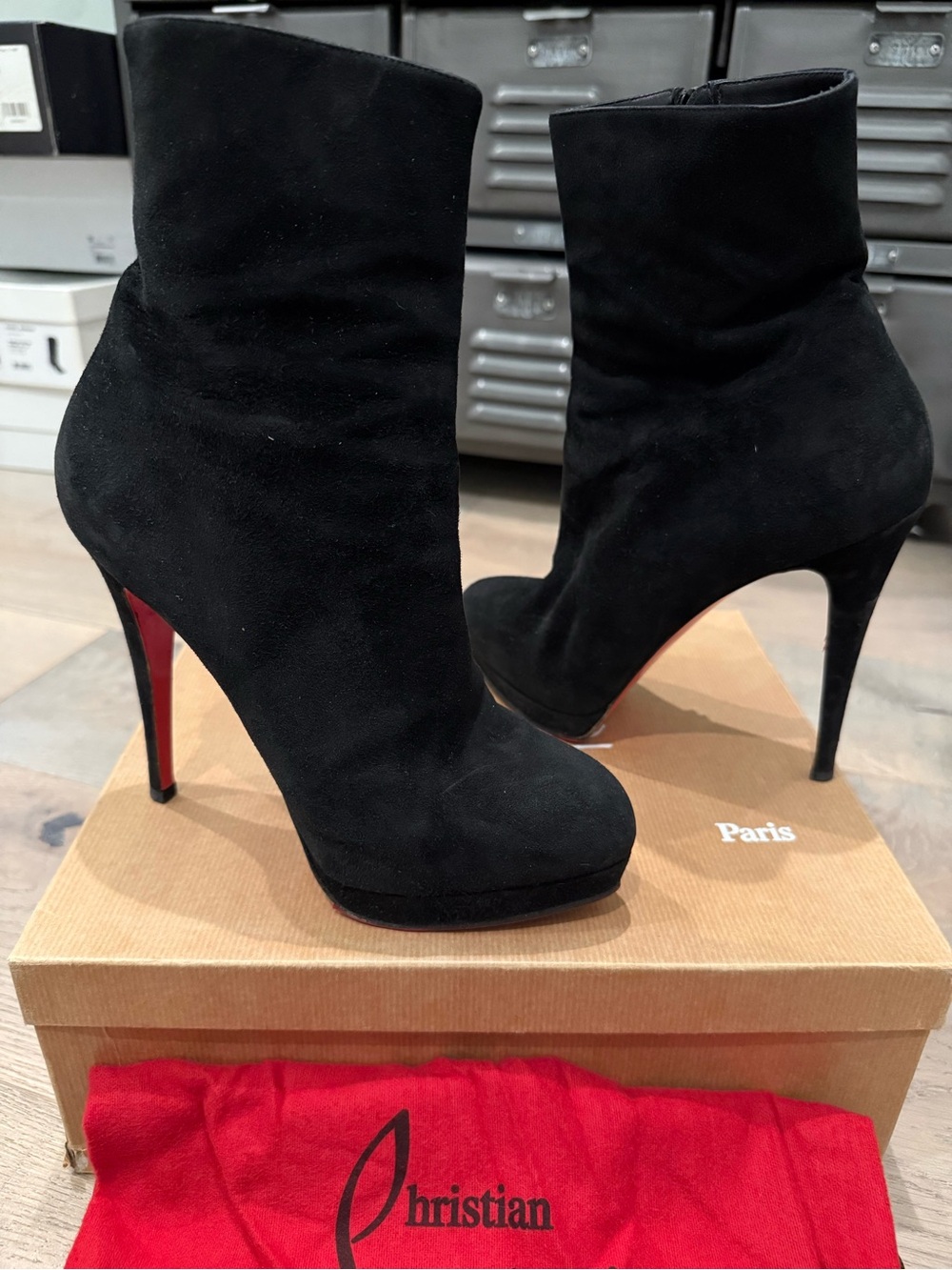 Christian Louboutin Black Suede Platform Alti Bootie